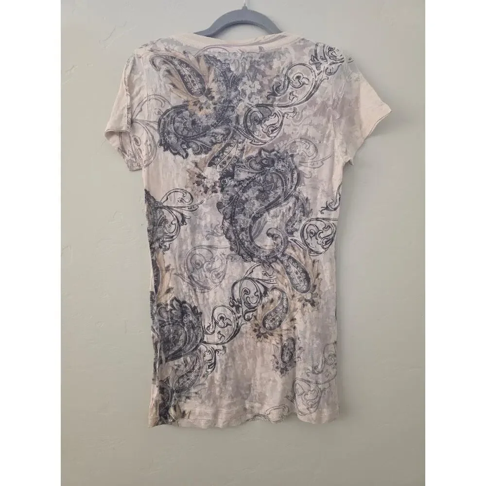 Daytrip Paisley Rhinestone Tee Y2K Bling Top Western Glam Size L